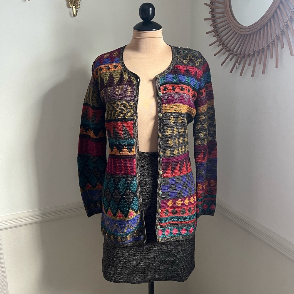 Peruvian Connection Pima Cotton Colorful Cardigan + Skirt Set‎